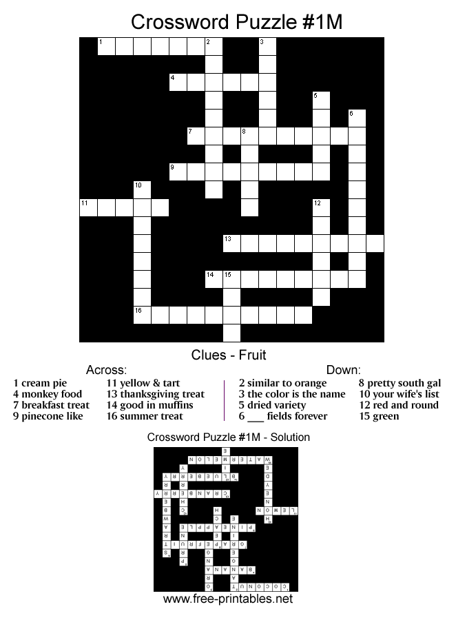 Medium Crossword Puzzle - Topic: Fruit