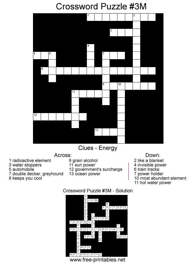 Medium Difficulty Printable Crossword Puzzles - Medium Level Free