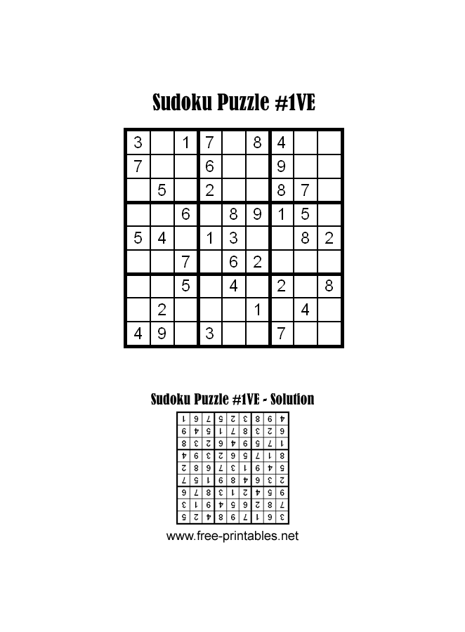 Very Easy Sudoku Puzzles - Free Printable Sudoku Puzzles