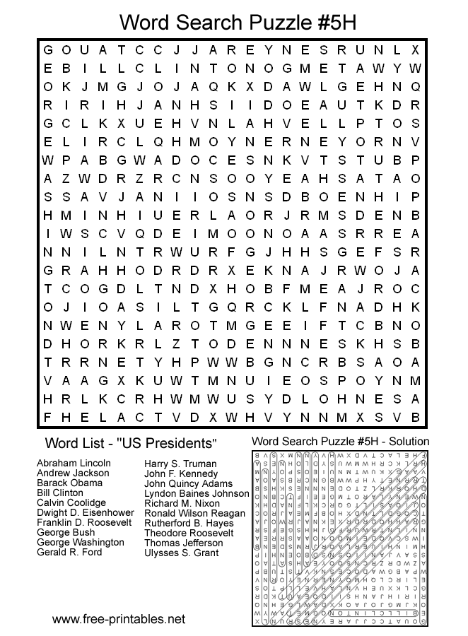 Free Printable Word Searches Adults